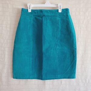 Global Identity Womens G lll Leather Suede Teal Green Vintage Skirt Size 9/10